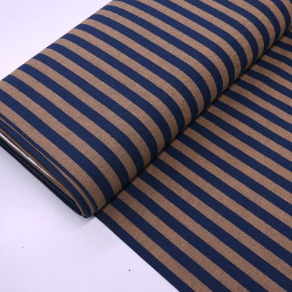 100% Cotton Yarn Dyed Navy Blue and Chocolate Brown Striped Cotton Fabric
