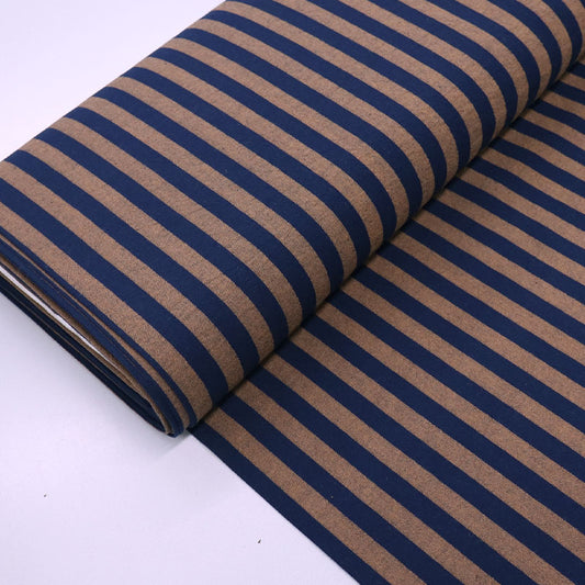 100% Cotton Yarn Dyed Navy Blue and Chocolate Brown Striped Cotton Fabric