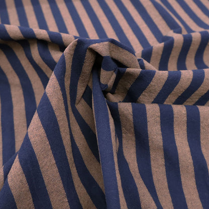 100% Cotton Yarn Dyed Navy Blue and Chocolate Brown Striped Cotton Fabric