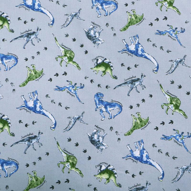 100% Cotton - Made in Japan - Grey - Dinosaurs