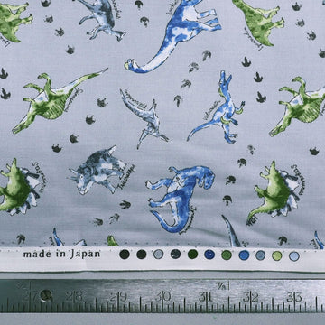 100% Cotton Grey Japanese Cotton Dinosaur Fabric