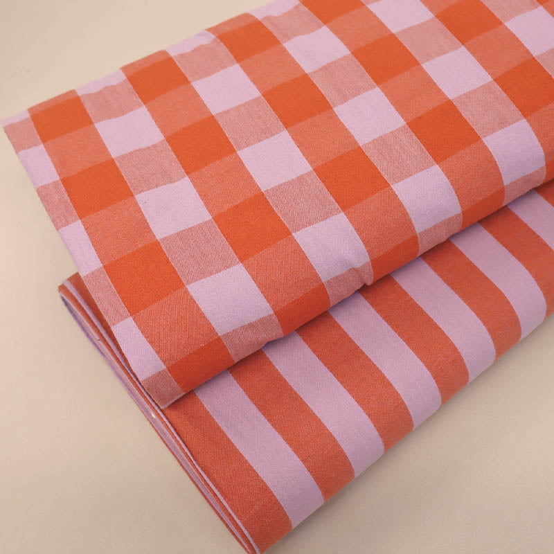 100% Cotton - Yarn Dyed - 2.3cm Stripe - Lilac and Tangerine
