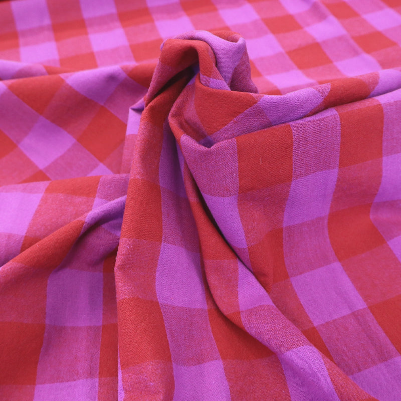100% Cotton - Yarn Dyed - 3cm Gingham - Red and Magenta Pink