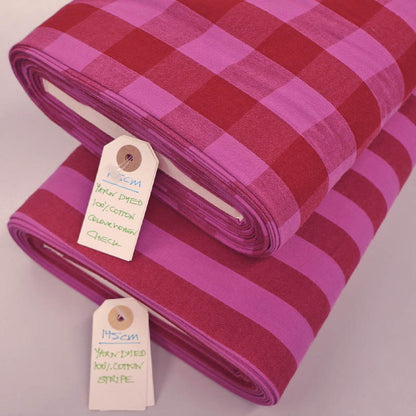 100% Cotton - Yarn Dyed - 3cm Gingham - Red and Magenta Pink