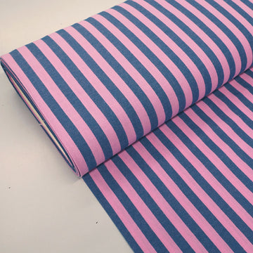 100% Cotton - Yarn Dyed - Stripe - Denim Blue and Pink