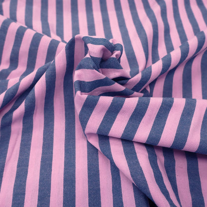 100% Cotton - Yarn Dyed - Stripe - Denim Blue and Pink