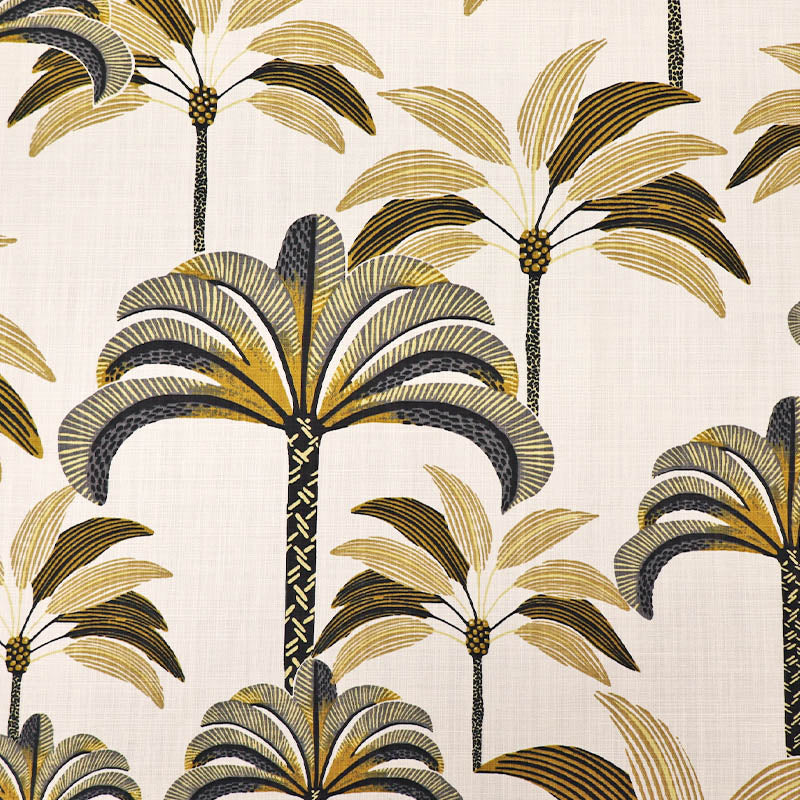 100% Cotton Cream Cotton Fabric - Black and Gold Palm Trees