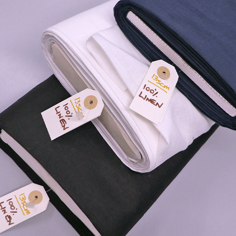 dressmaking linen 100% linen in white, black and navy blue