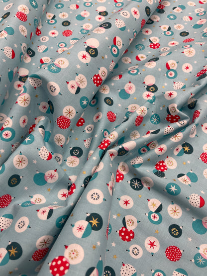 White Christmas Cotton - Blue and Gold Baubles