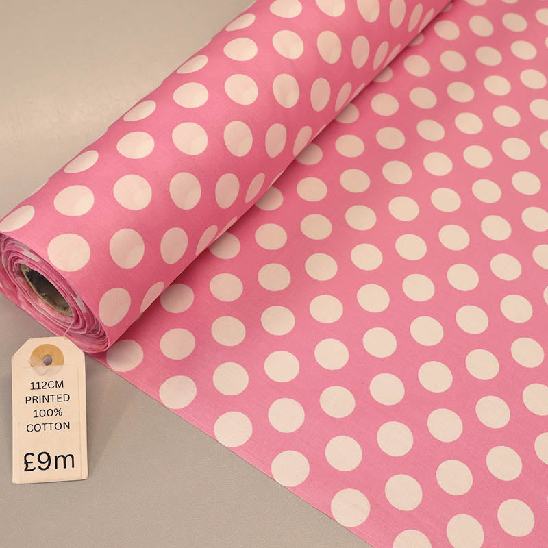100% Cotton Poplin Large Polka Dot Fabric - Pale Pink