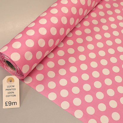2cm Polka Dot Cotton - Pale Pink