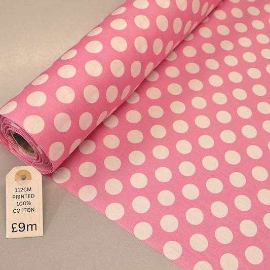 2cm Polka Dot Cotton - Pale Pink