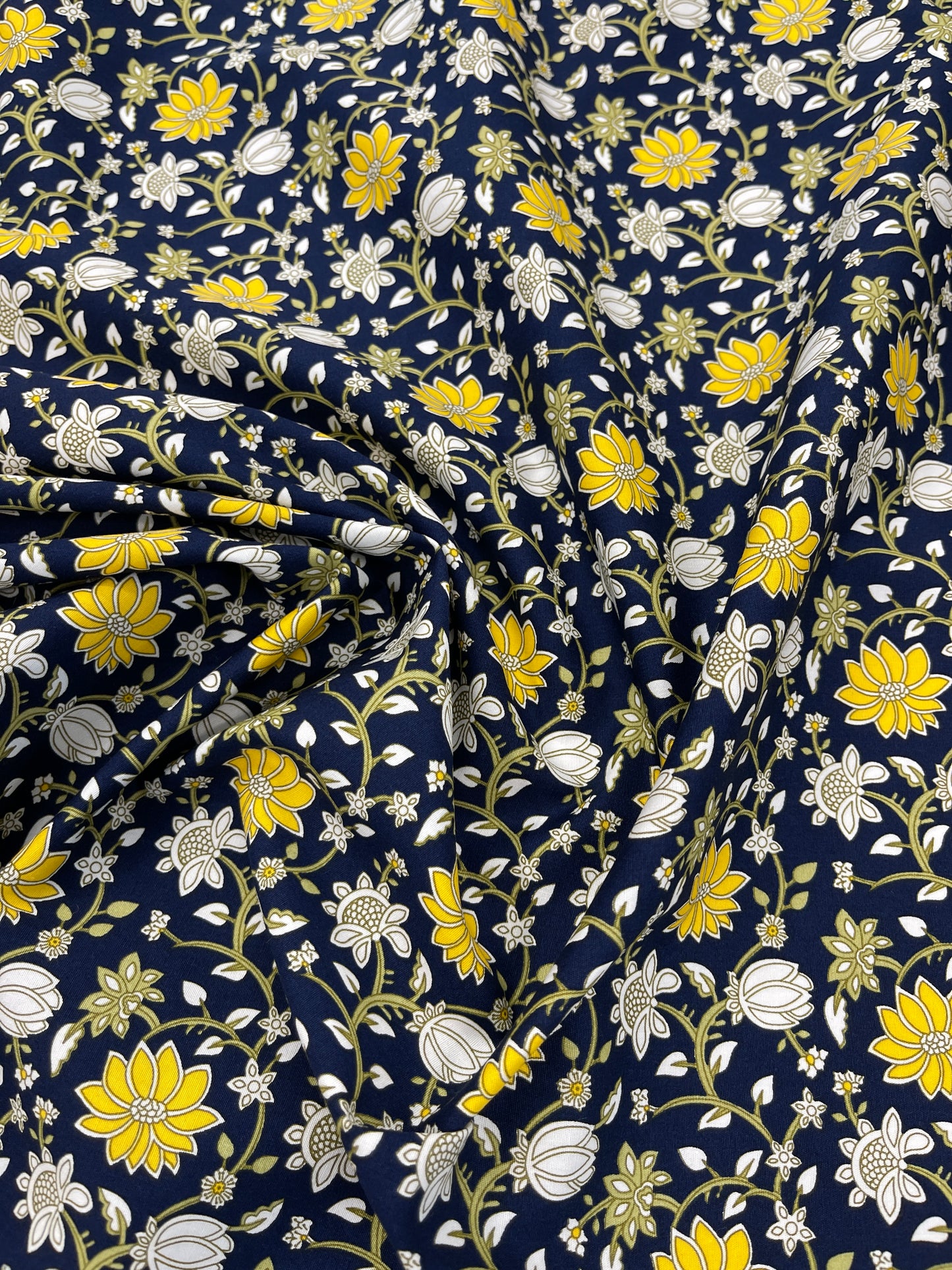 Cotton Poplin - Navy Blue Flower