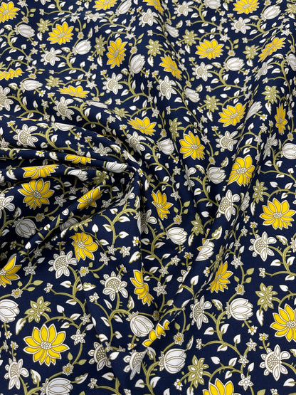 Cotton Poplin - Navy Blue Flower