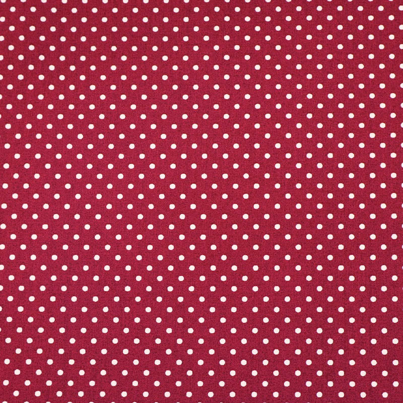 100% Cotton Poplin Polka Dot Fabric - Burgundy Red with white spots