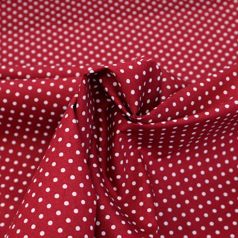 100% Cotton Poplin Polka Dot Fabric - Burgundy Red with white spots