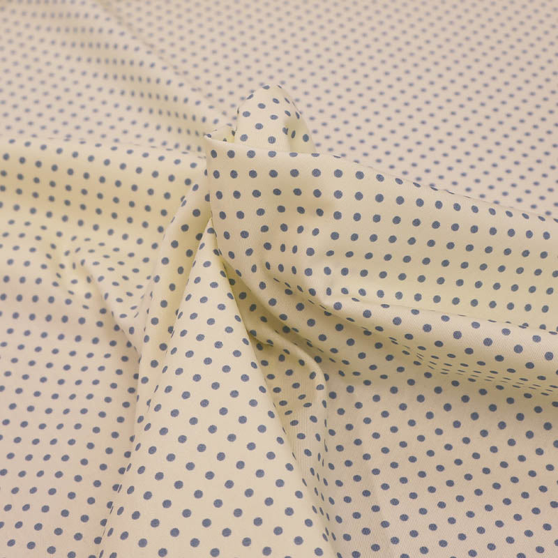 100% Cotton Poplin Polka Dot Fabric - Cream and Blue