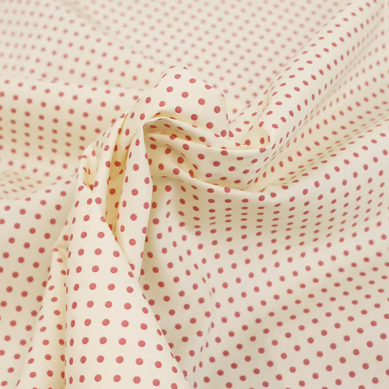 100% Cotton Poplin Polka Dot Fabric - Cream and Pink