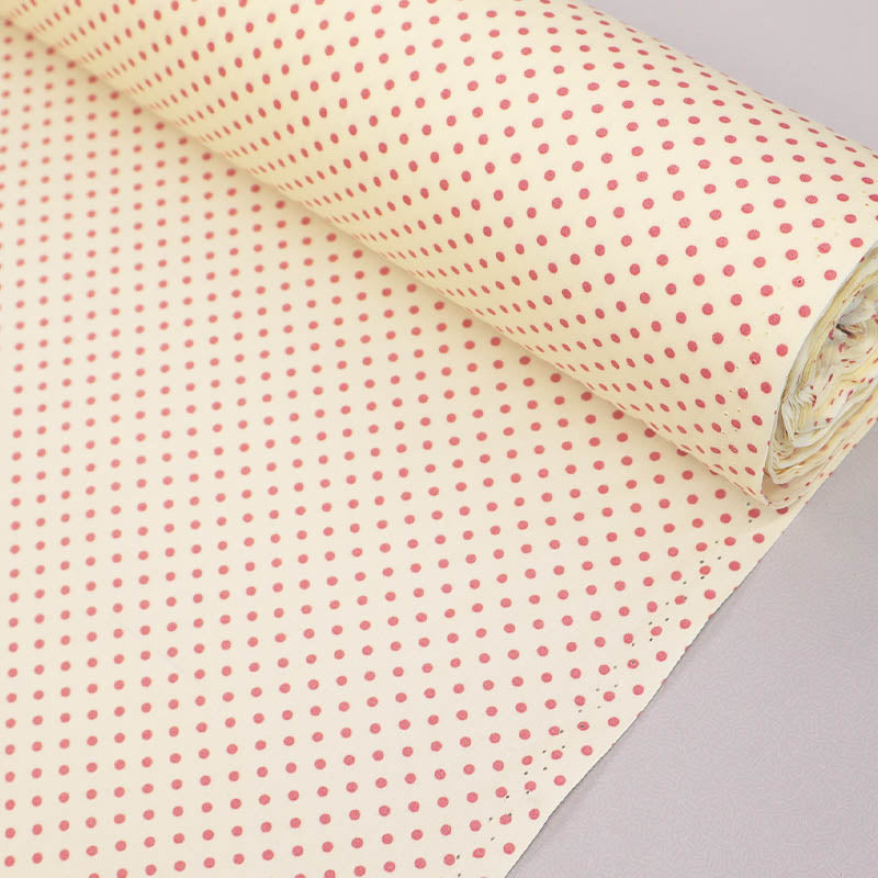100% Cotton Poplin Polka Dot Fabric - Cream and Pink