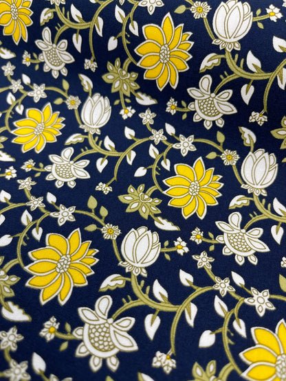 Cotton Poplin - Navy Blue Flower