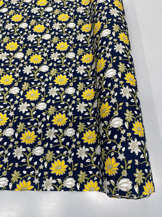Cotton Poplin - Navy Blue Flower