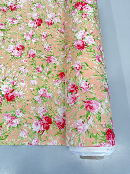 Cotton Poplin - Peach and Pink - Gothic Rose
