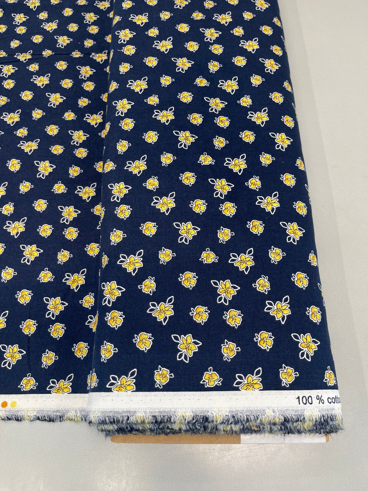 Navy Cotton - Yellow Floral