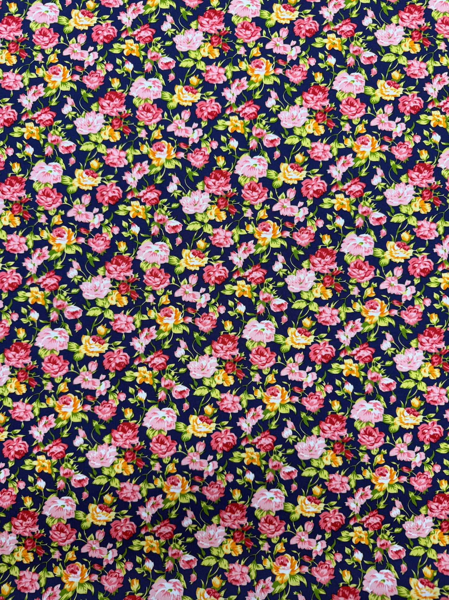 Cotton Poplin - Navy and Orange - Flower Bomb