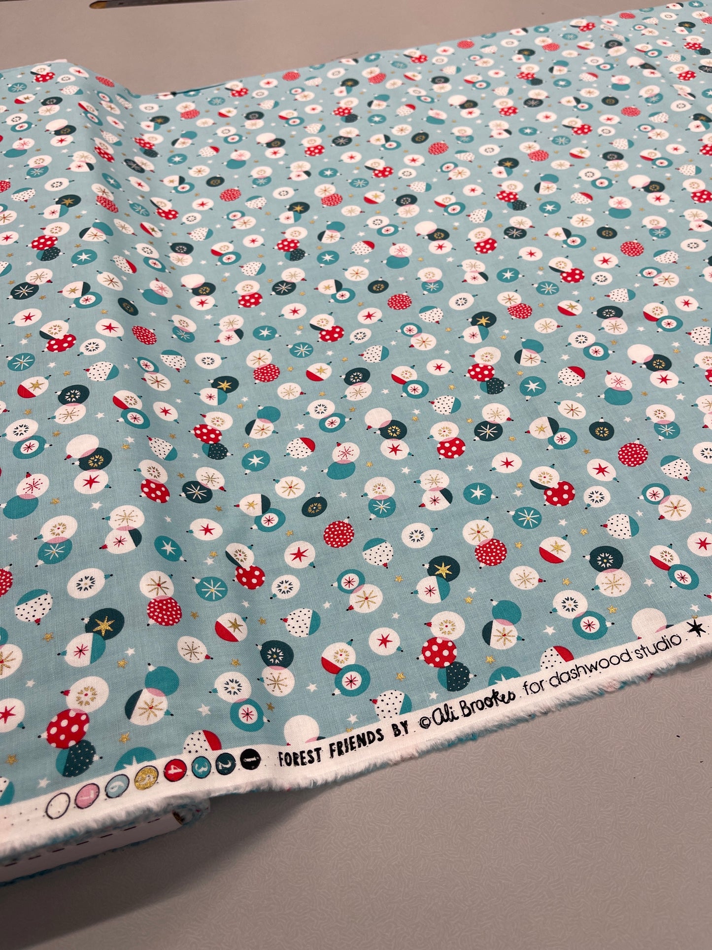 White Christmas Cotton - Blue and Gold Baubles