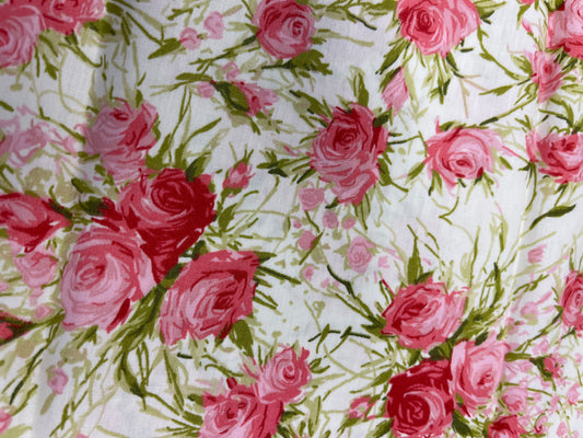 Cotton Poplin - Cream and Pink - Gothic Rose