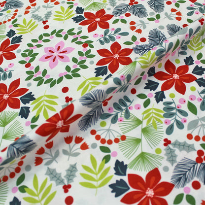 100% Cotton  Alexander Henry White Floral Christmas Fabric
