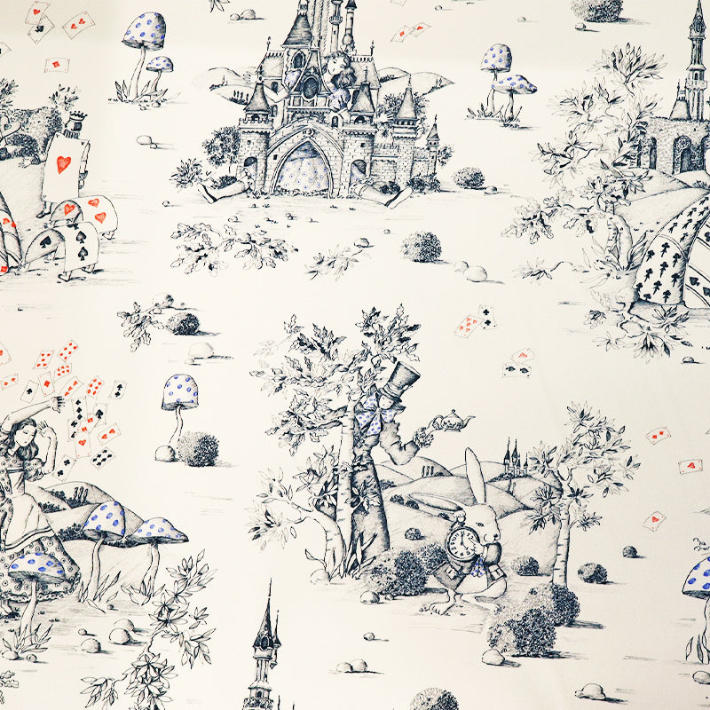 Alice in Wonderland Furnishing Cotton Fabric - White