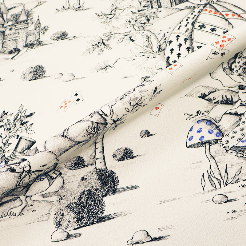 Alice in Wonderland Furnishing Cotton Fabric - White
