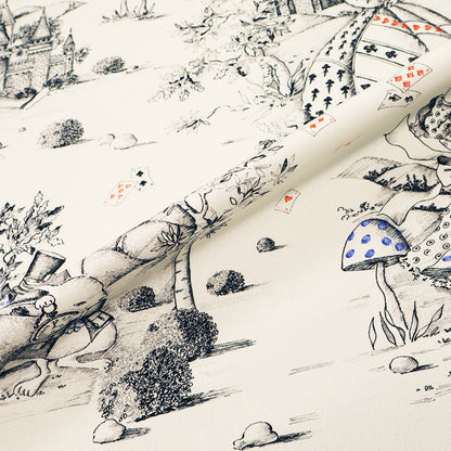 Alice in Wonderland Furnishing Cotton Fabric - White