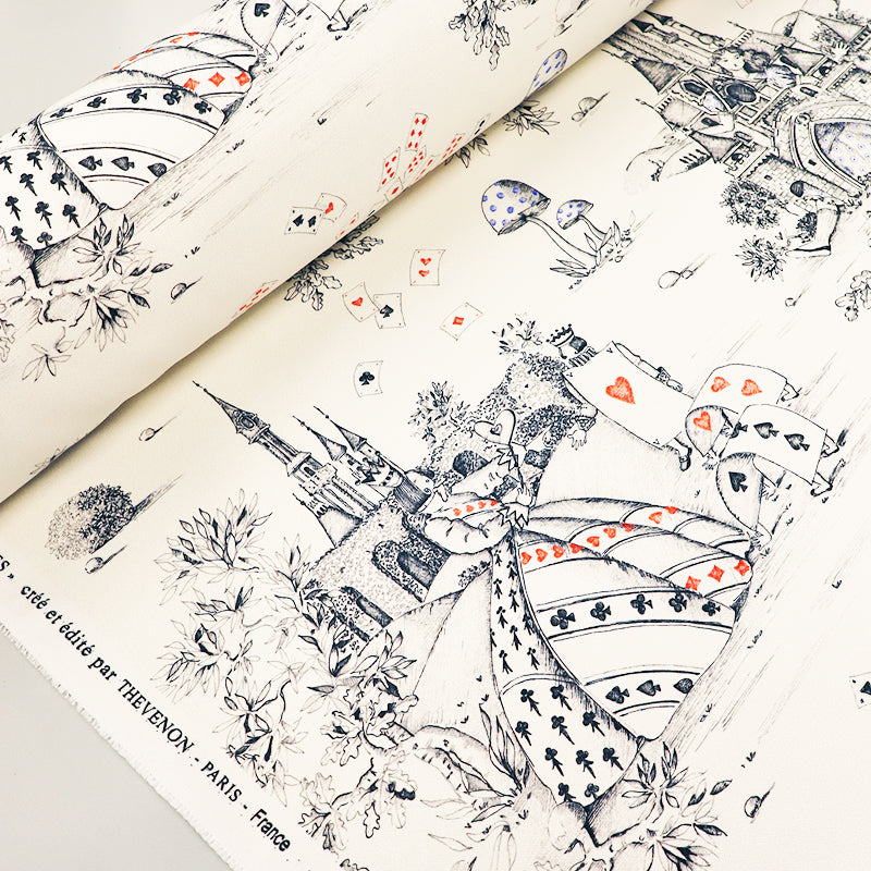 Alice in Wonderland Furnishing Cotton Fabric - White