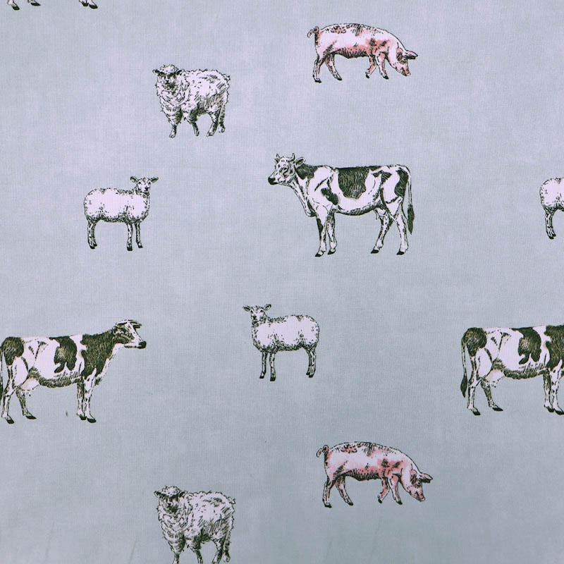 100% Cotton Farm Animal Blue Furnishing Fabric