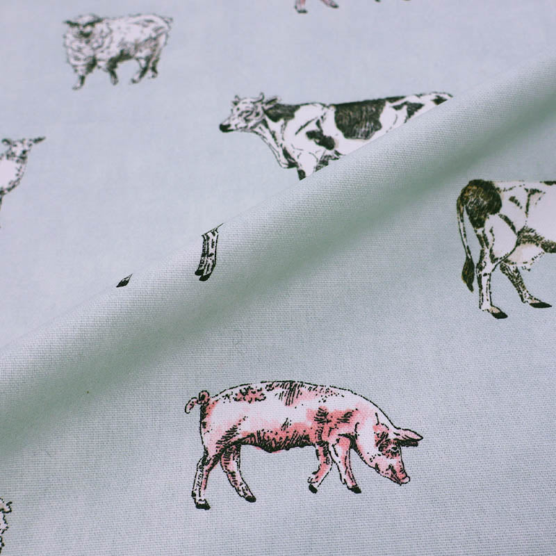 100% Cotton Farm Animal Blue Furnishing Fabric