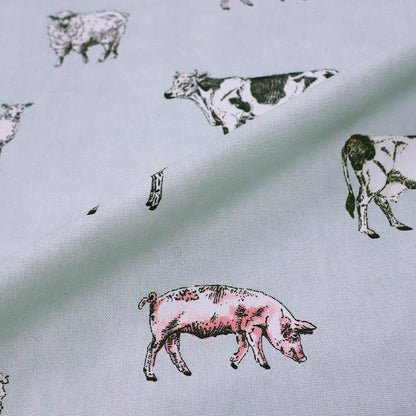 100% Cotton Farm Animal Blue Furnishing Fabric