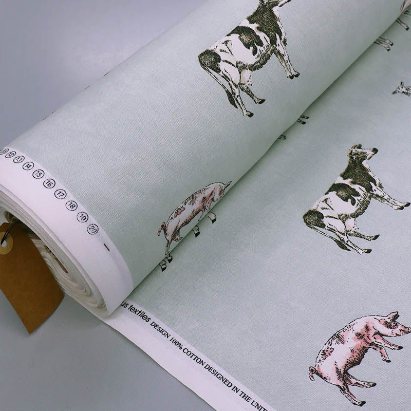 100% Cotton Farm Animal Blue Furnishing Fabric