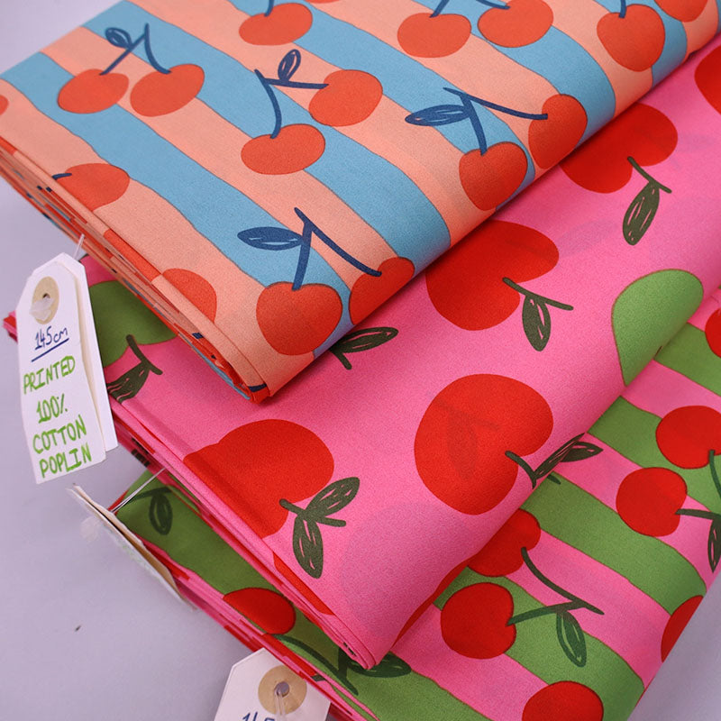 Cotton Poplin - Turquoise - Stripe - Cherry Pie