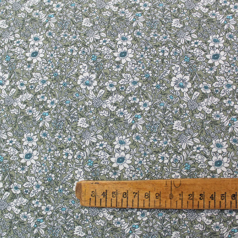 100% Cotton  Sage Green Floral Cotton Fabric - Autumn Flowers 