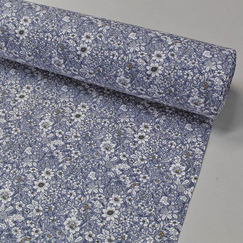 100% Cotton   Silver Blue Floral Cotton Fabric - Autumn Flowers 