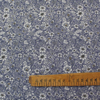 100% Cotton   Silver Blue Floral Cotton Fabric - Autumn Flowers 