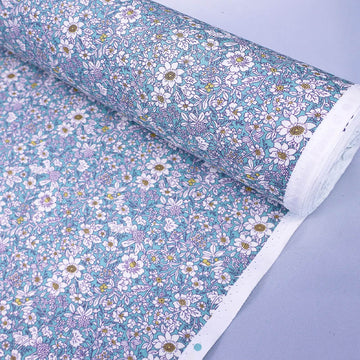 100% Printed Cotton Poplin Blue Floral Poplin Fabric