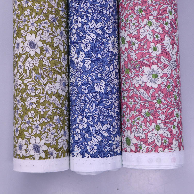 Autumn Flowers Cotton- Denim Blue