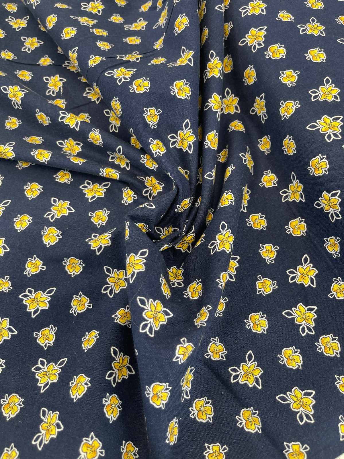 Navy Cotton - Yellow Floral