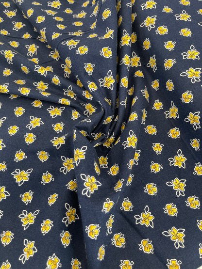Navy Cotton - Yellow Floral