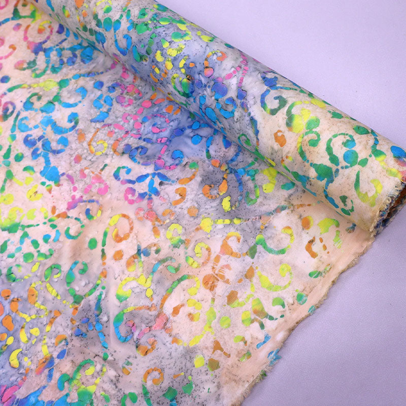 Batik Cotton - Blue, Yellow and Pink - Flowers