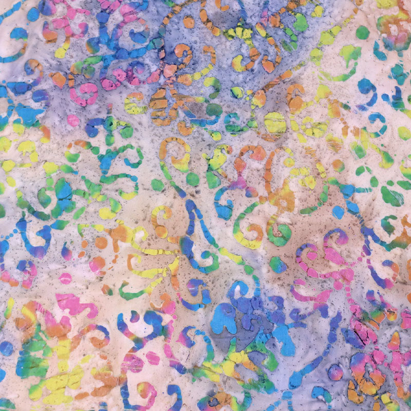 Batik Cotton - Blue, Yellow and Pink - Flowers