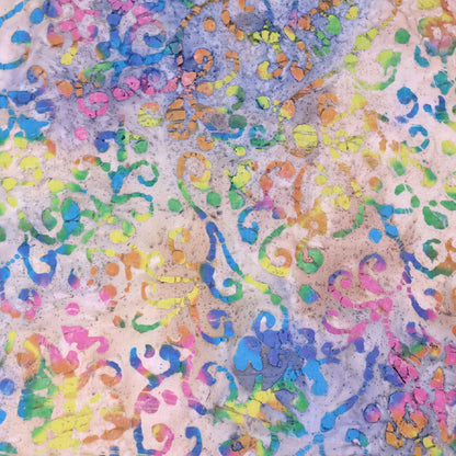 Batik Cotton - Blue, Yellow and Pink - Flowers